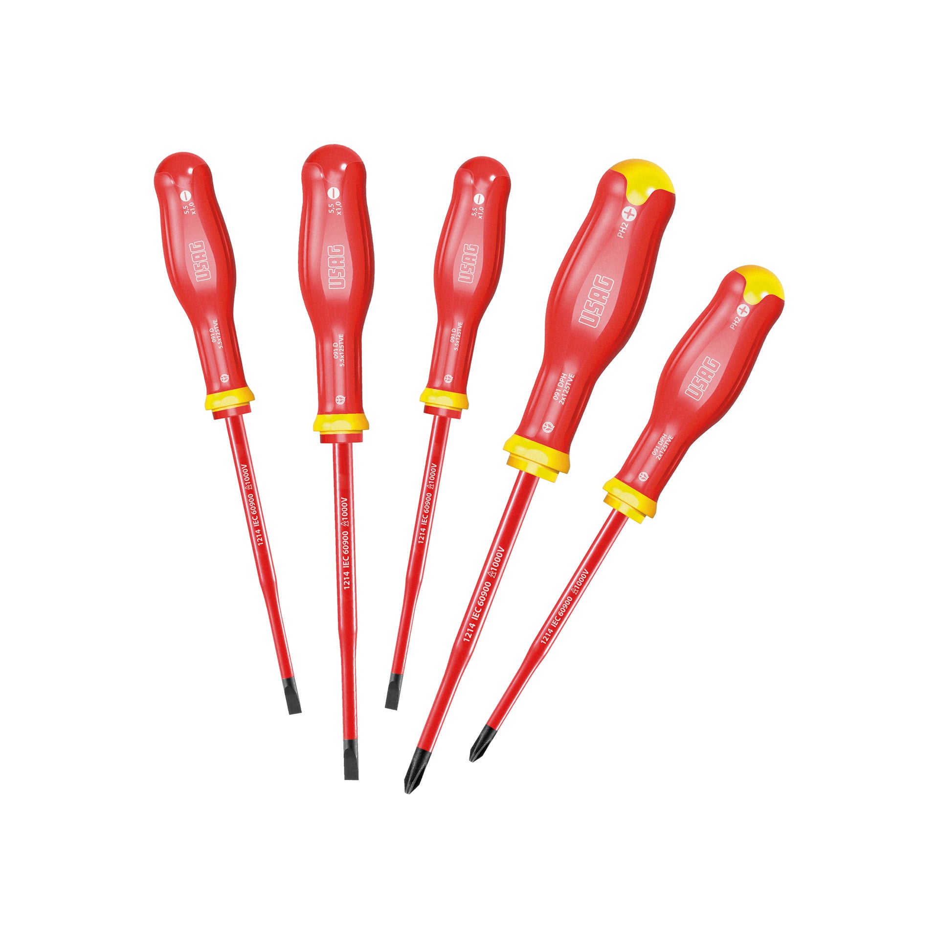 091 D/SH5 - Set of 5 slim screwdrivers for slotted screws and for Phillips® cross head screws 1000 v - Usag - U00910119 091 D/SH5 - Set of 5 slim screwdrivers for slotted screws and for Phillips® cross head screws 1000 v - Usag - U00910119